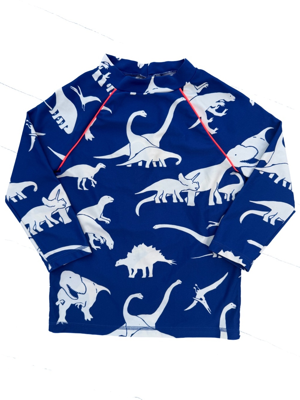 Mini Boden Blue Dinosaur Rash Guard Swim Shirt Top 7-8Y 128 Boy Girl Sun Protect